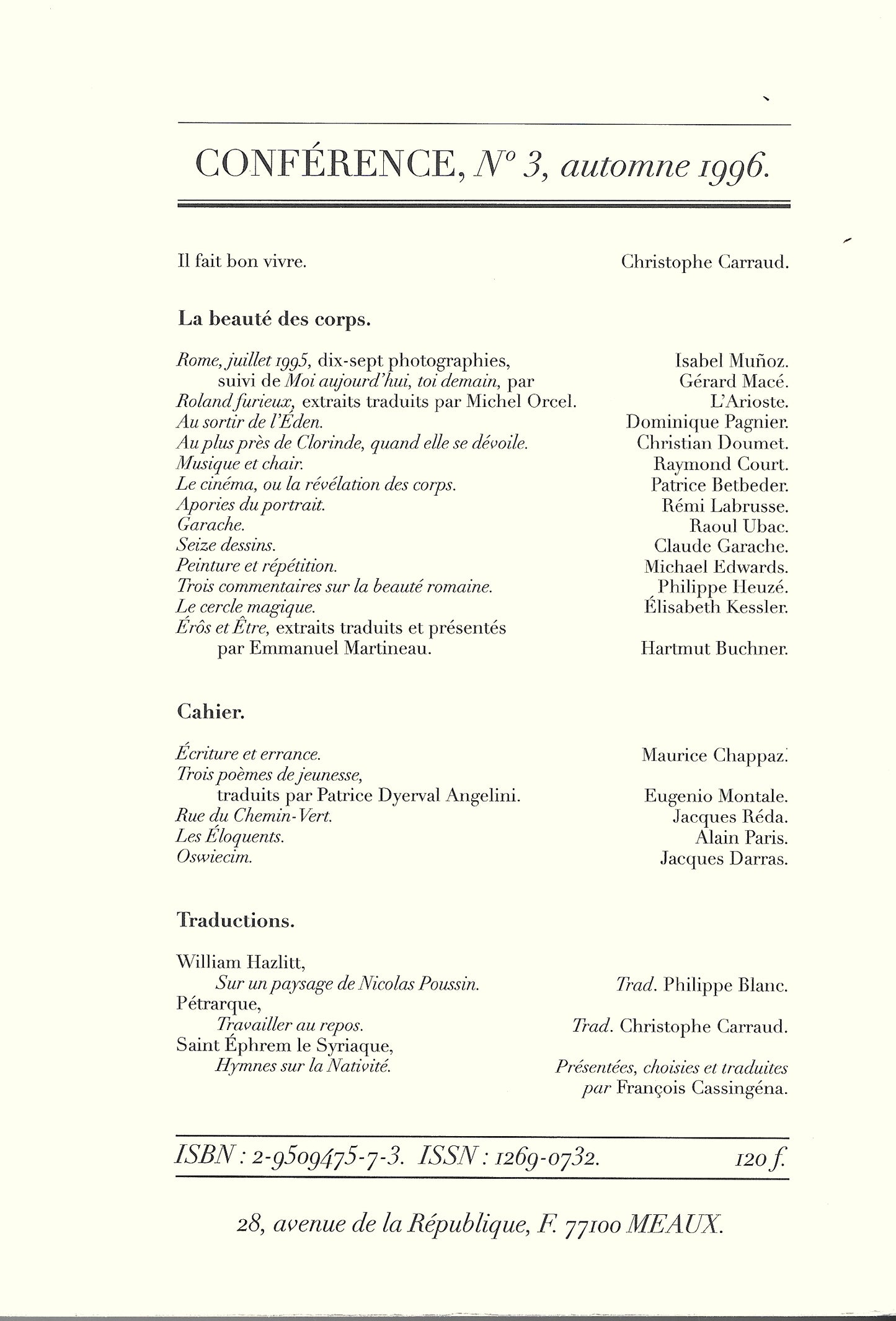 Conférence n°3, automne 1996