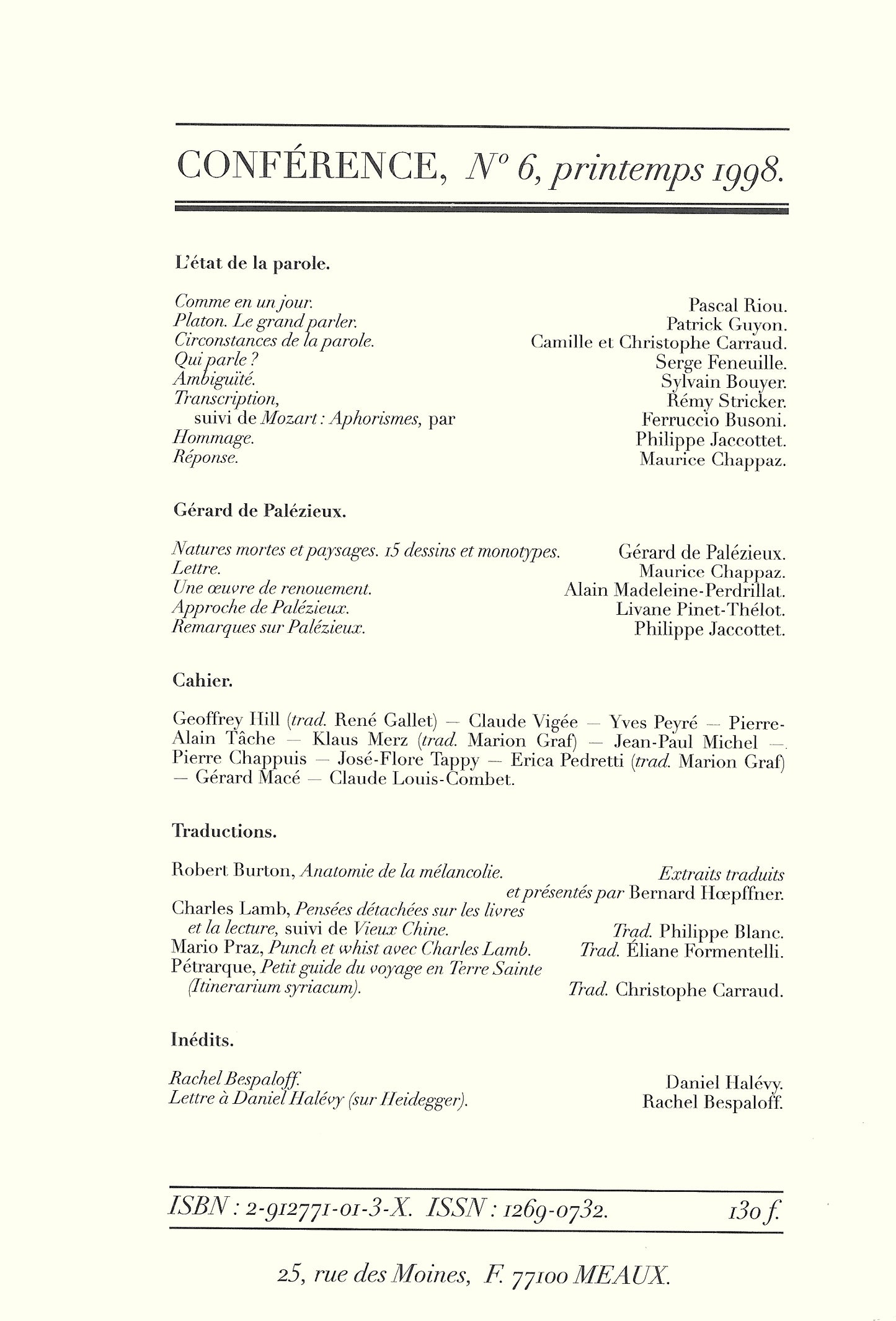 Conférence n°6, printemps 1998