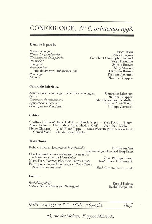 Conférence n°6, printemps 1998