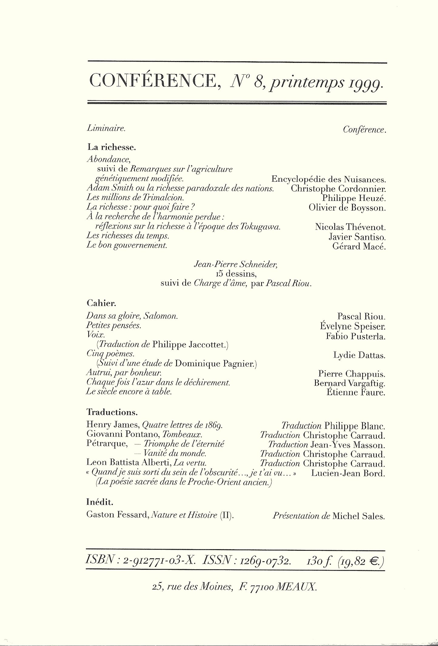 Conférence n°8, printemps 1999