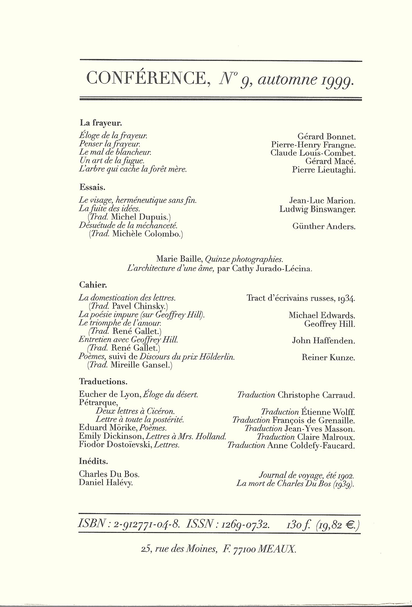 Conférence n°9, automne 1999