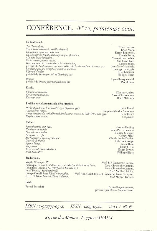 Conférence n°12, printemps 2001