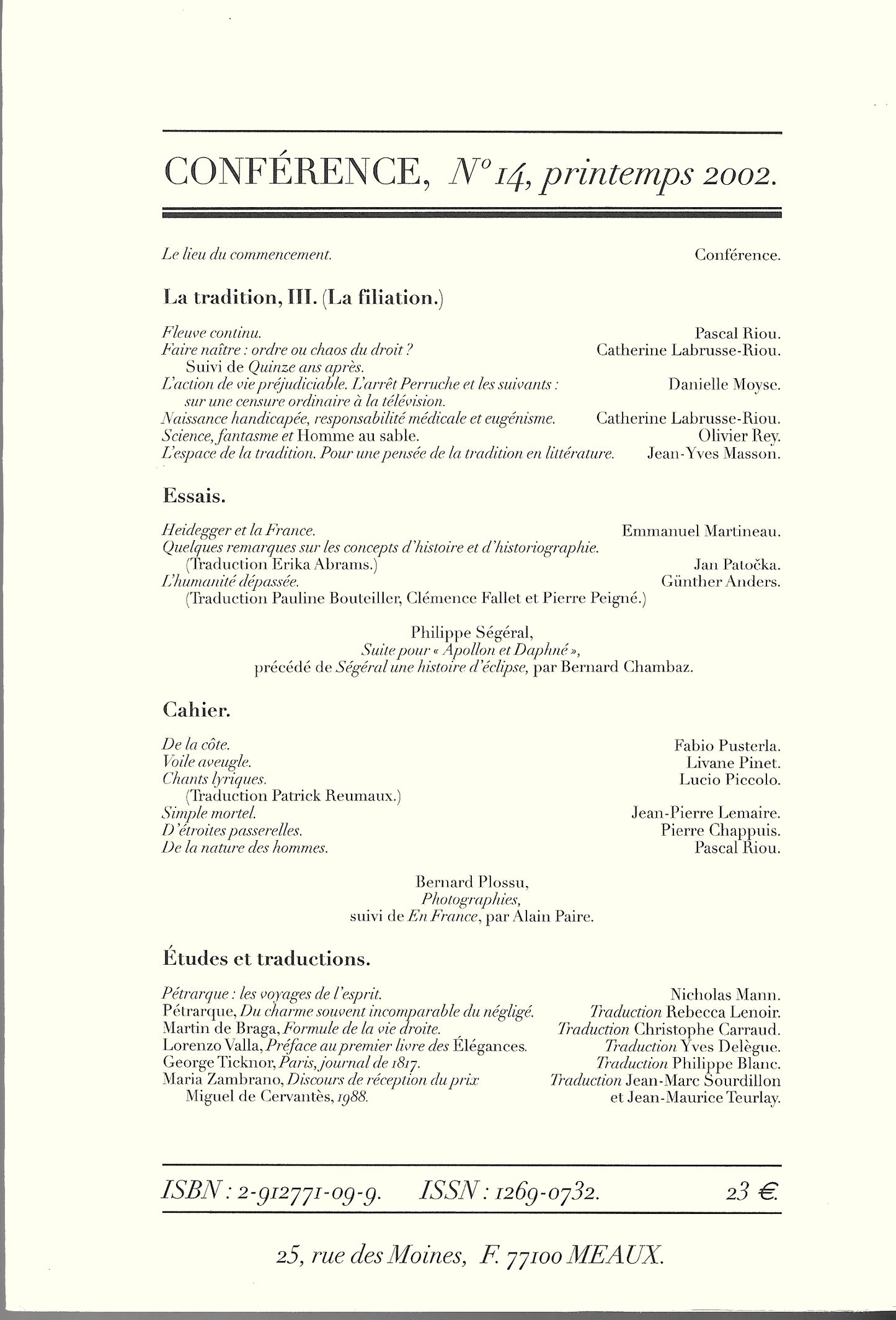 Conférence n°14, printemps 2002