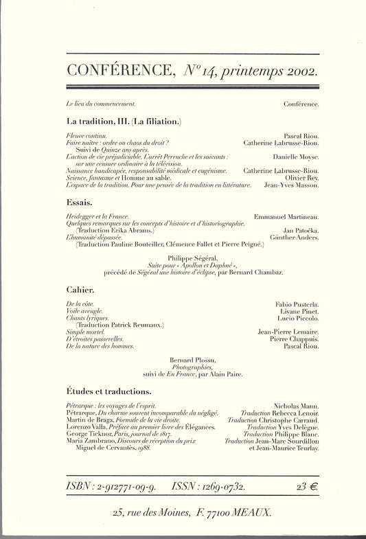 Conférence n°14, printemps 2002