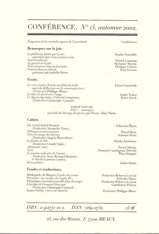 Conférence n°15, automne 2002
