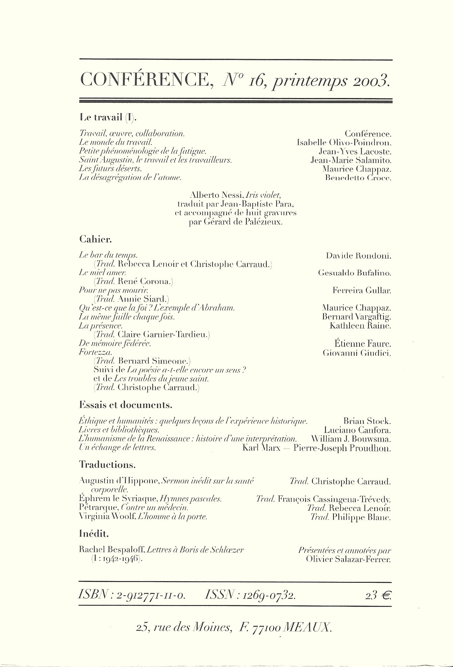Conférence n°16, printemps 2003
