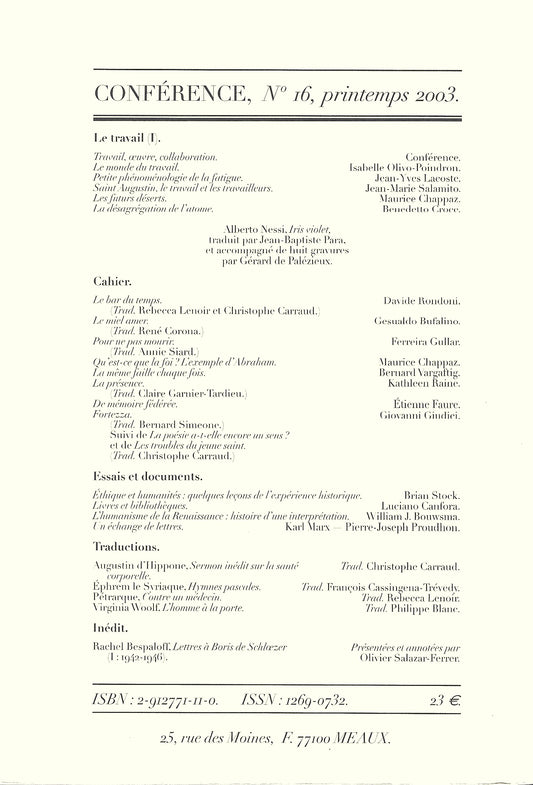 Conférence n°16, printemps 2003