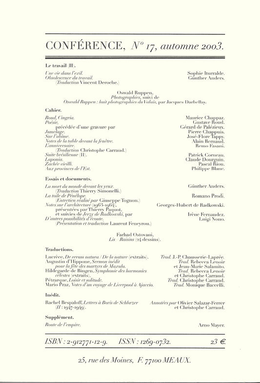 Conférence n°17, automne 2003