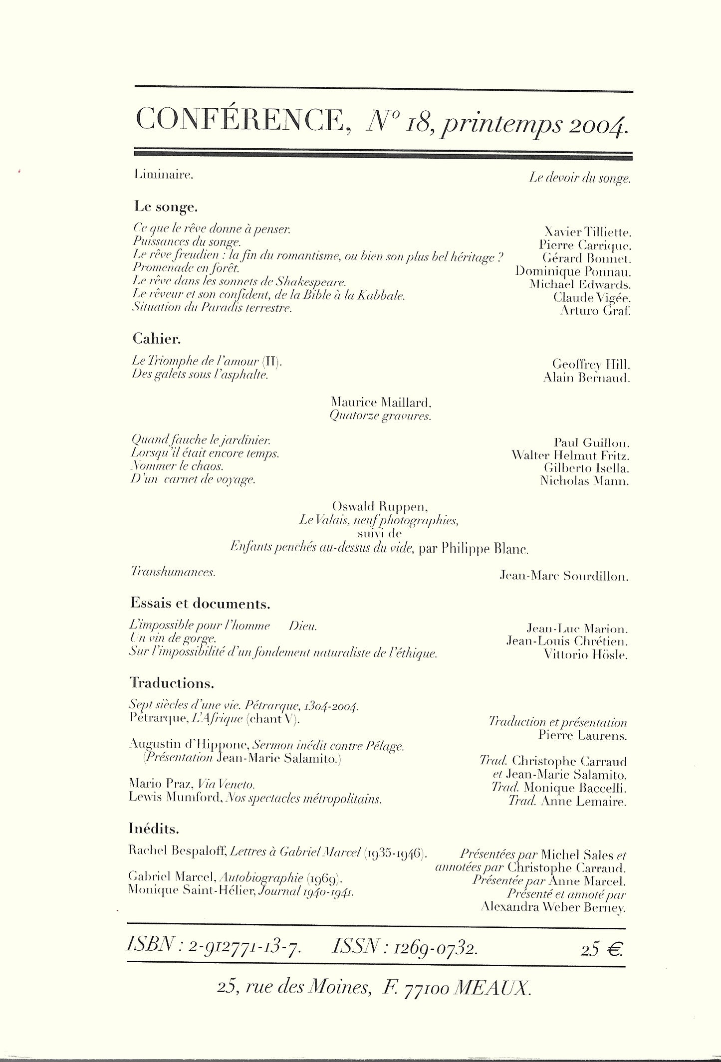 Conférence n°18, printemps 2004