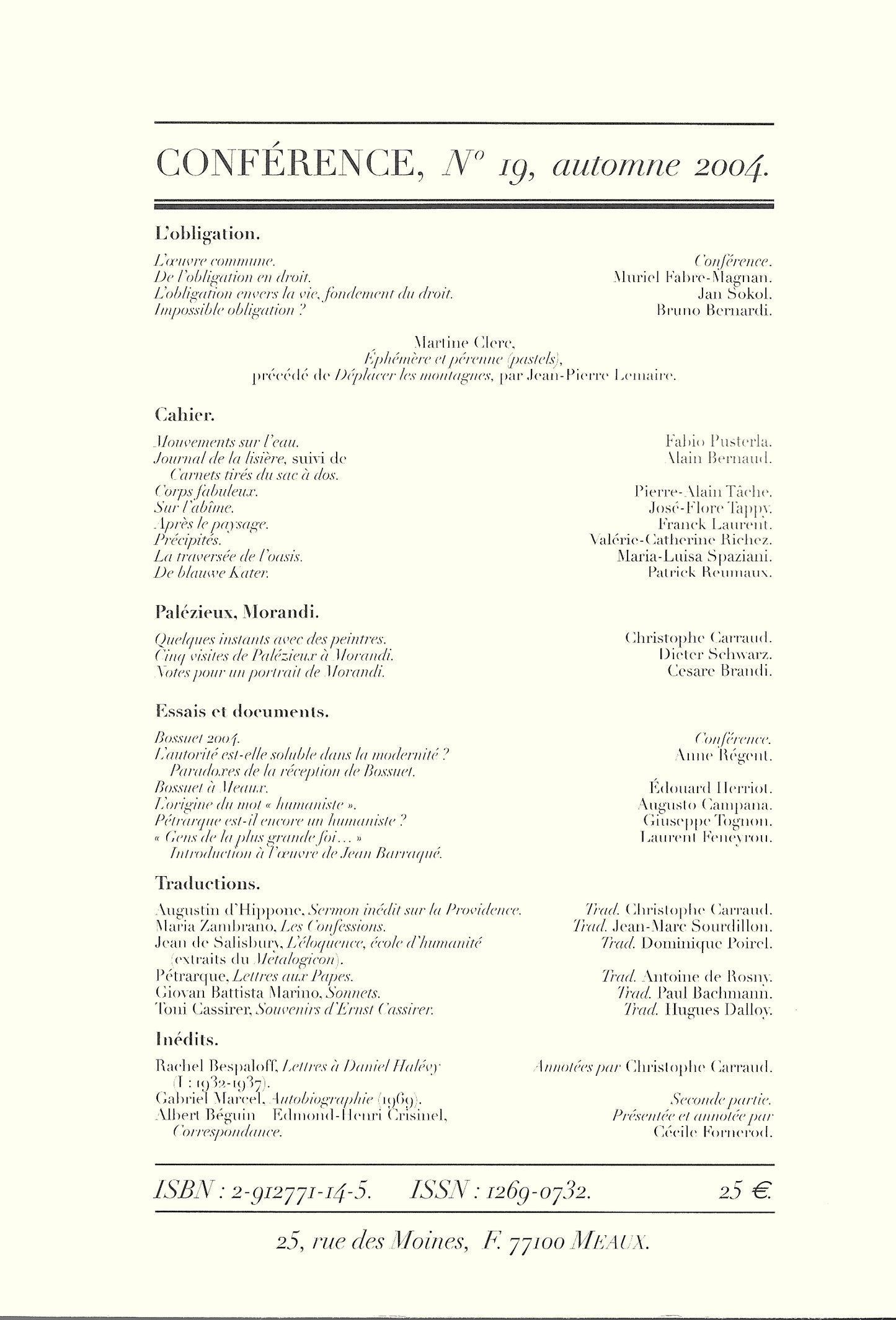 Conférence n°19, automne 2004