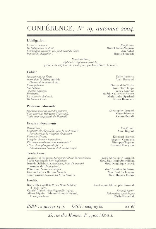Conférence n°19, automne 2004