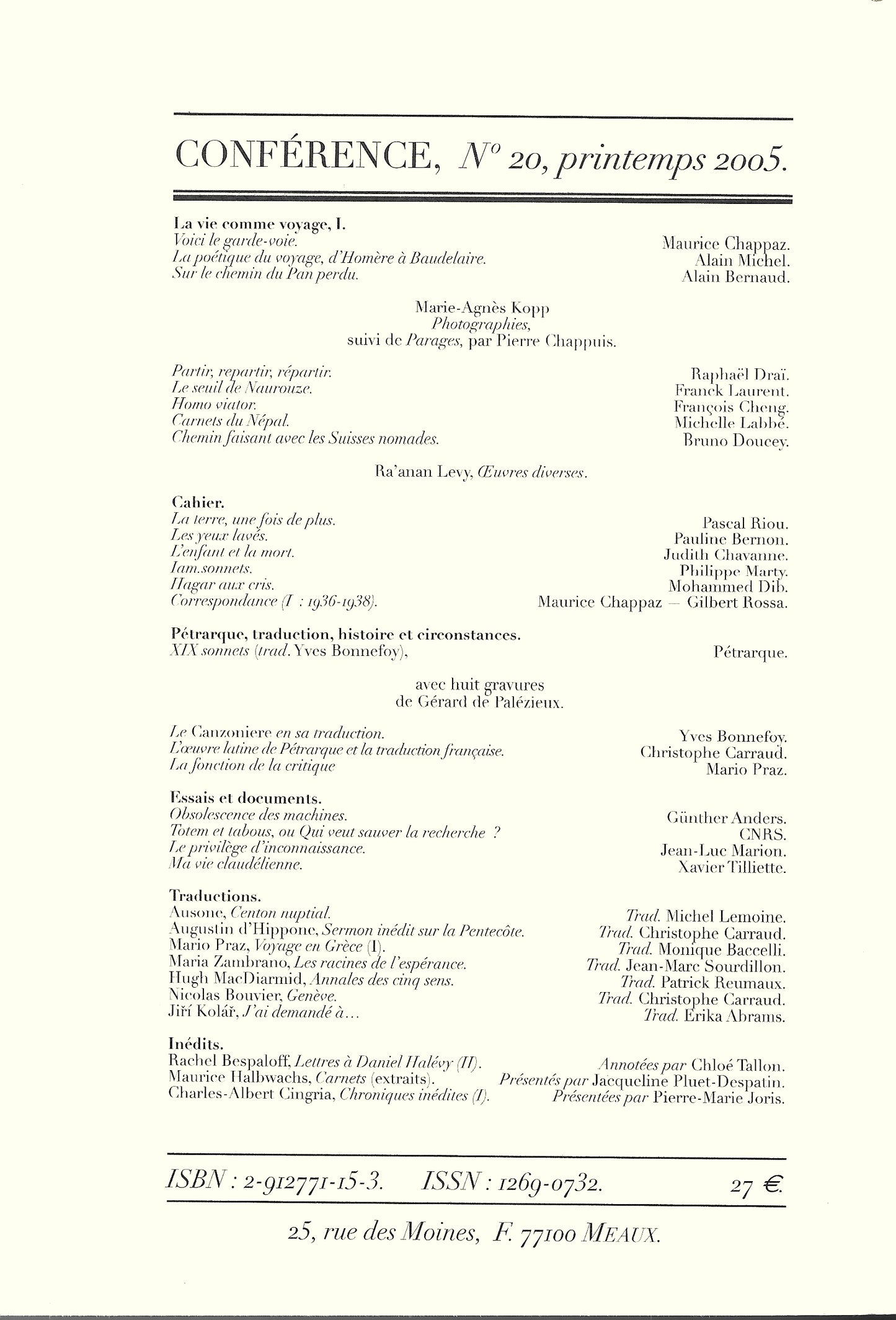 Conférence n°20, printemps 2005
