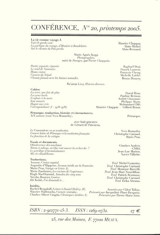 Conférence n°20, printemps 2005
