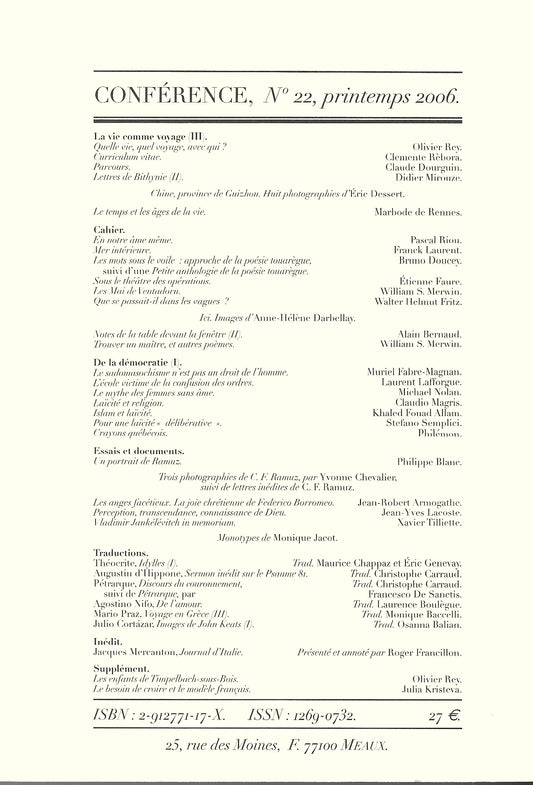 Conférence n°22, printemps 2006