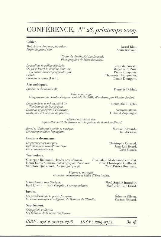 Conférence n°28, printemps 2009