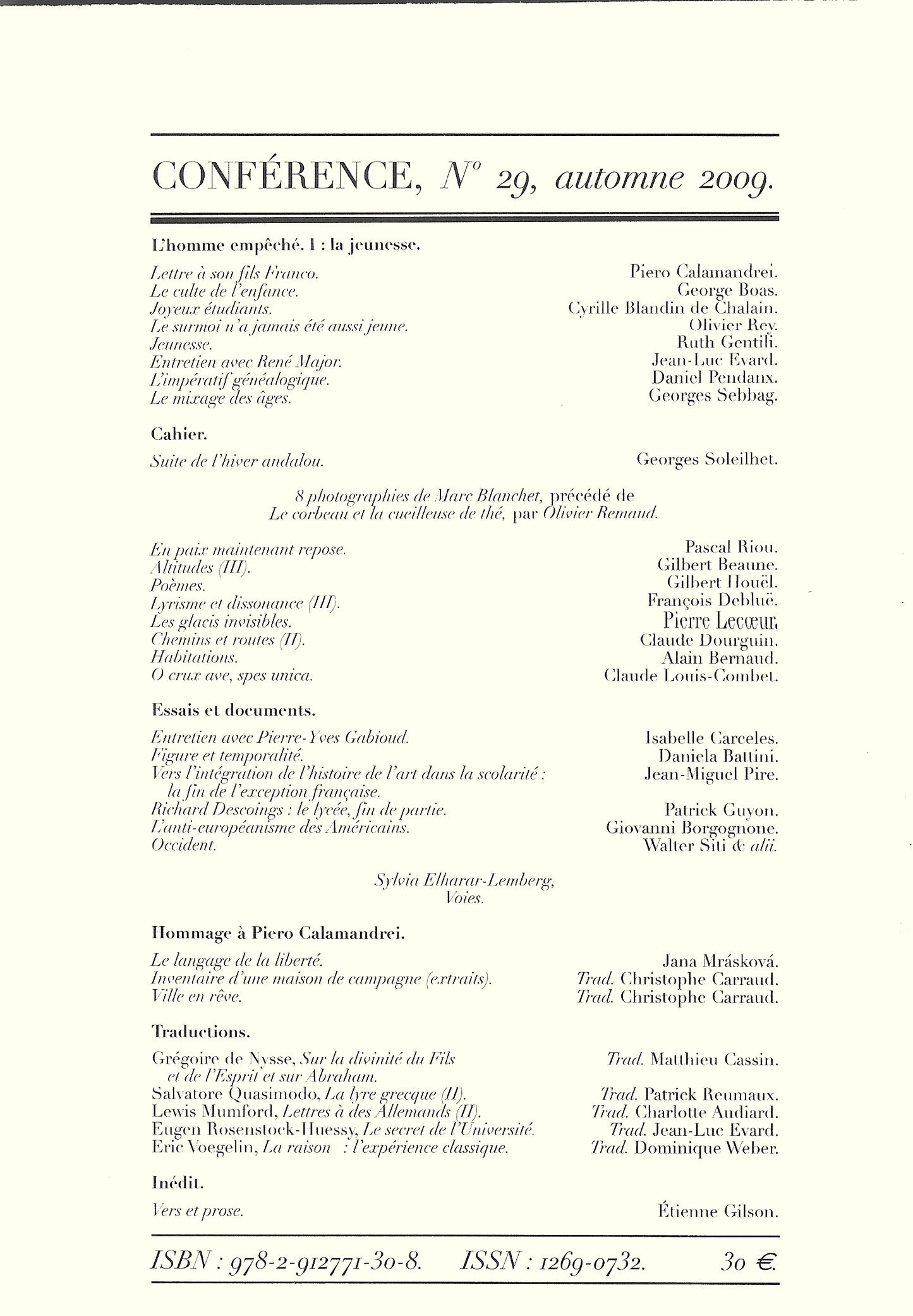 Conférence n°29, automne 2009
