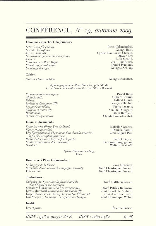 Conférence n°29, automne 2009