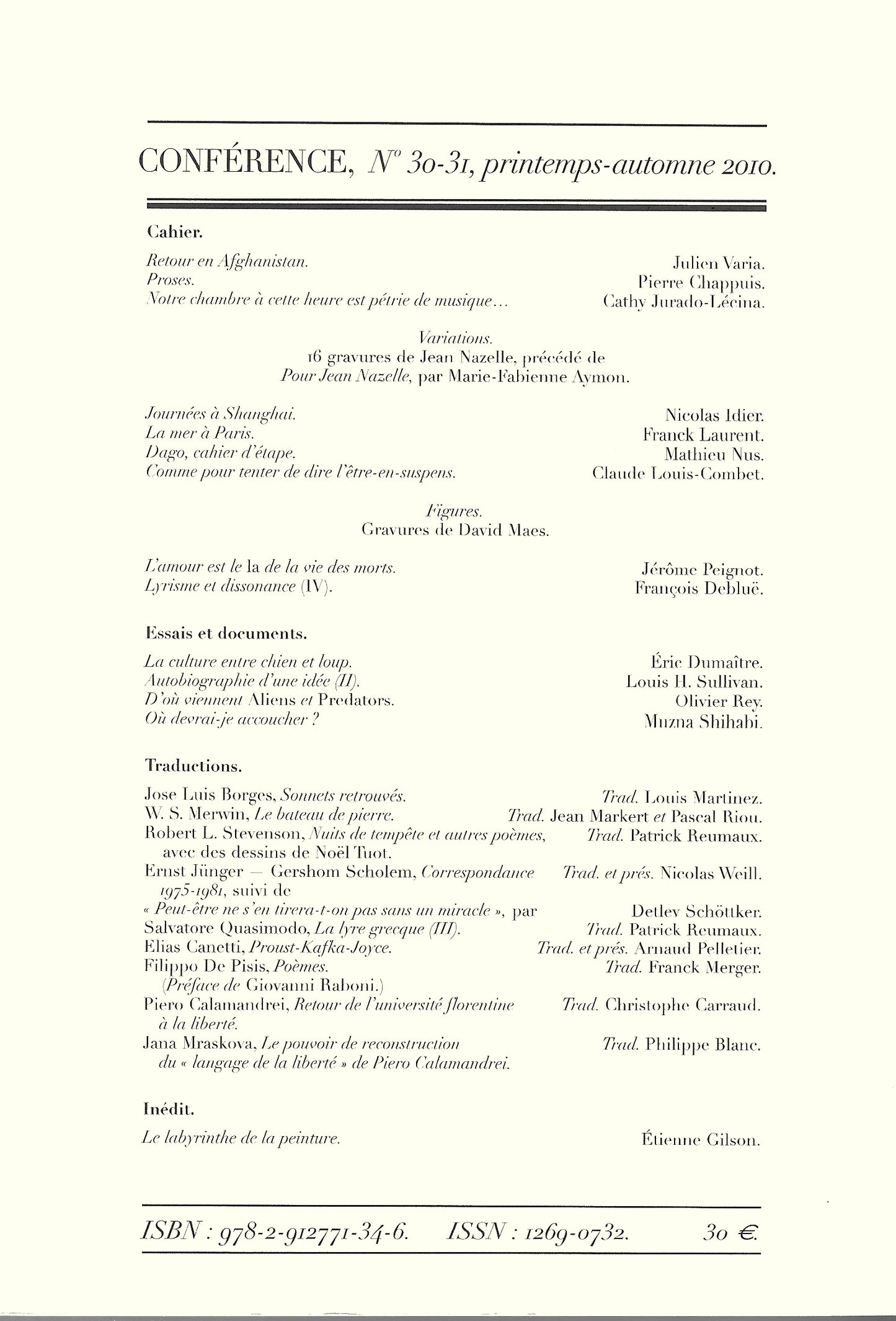 Conférence n°30-31, printemps-automne 2010