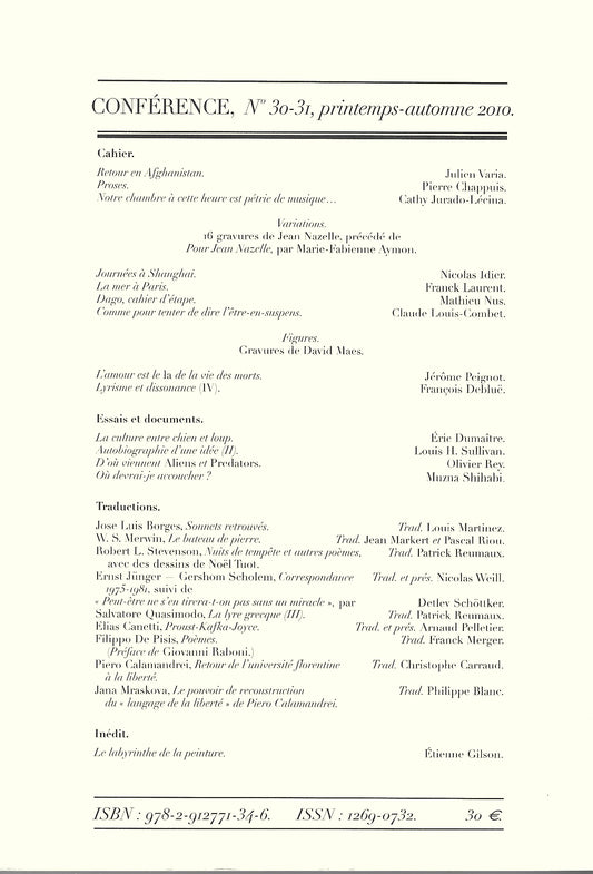 Conférence n°30-31, printemps-automne 2010