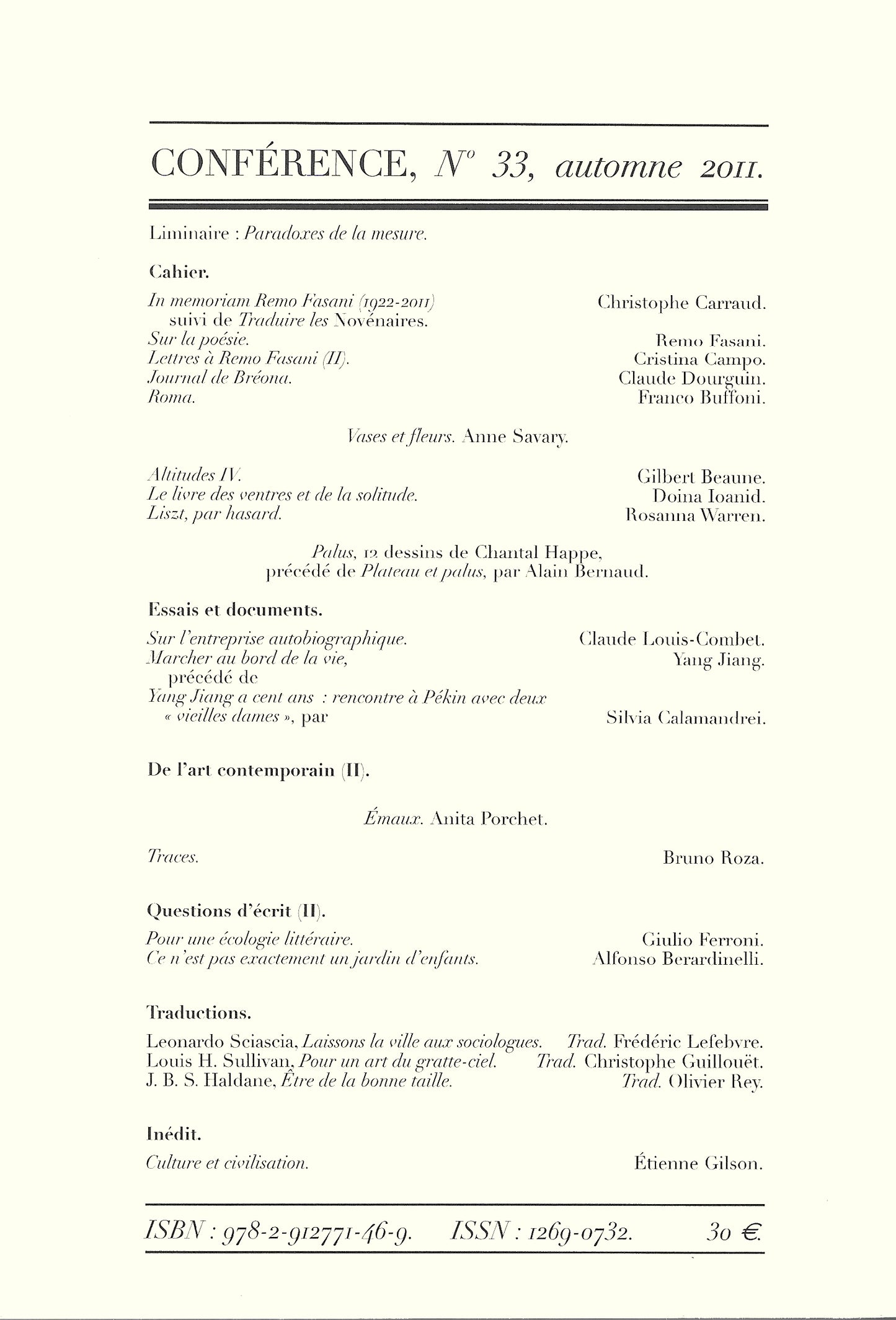 Conférence n°33, automne 2011