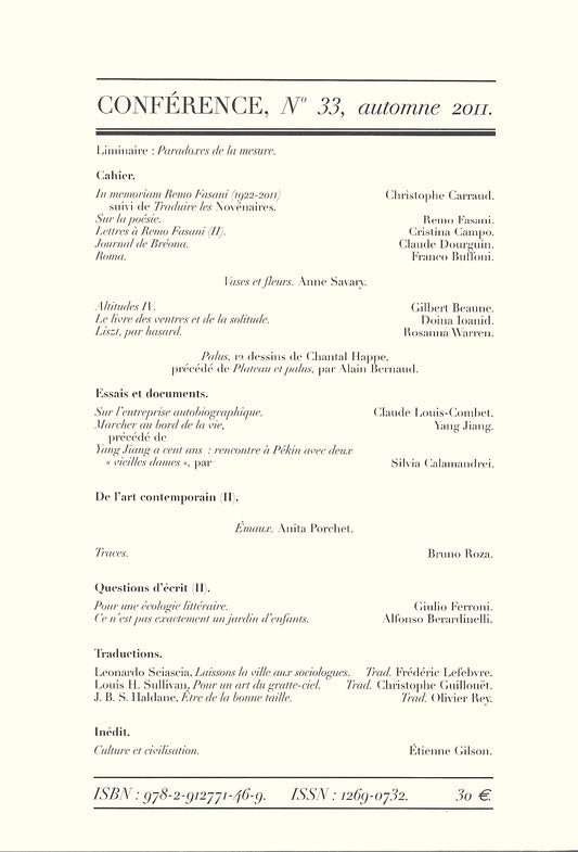Conférence n°33, automne 2011