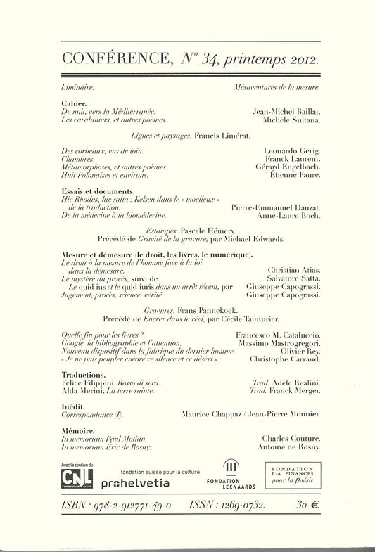 Conférence n°34, printemps 2012