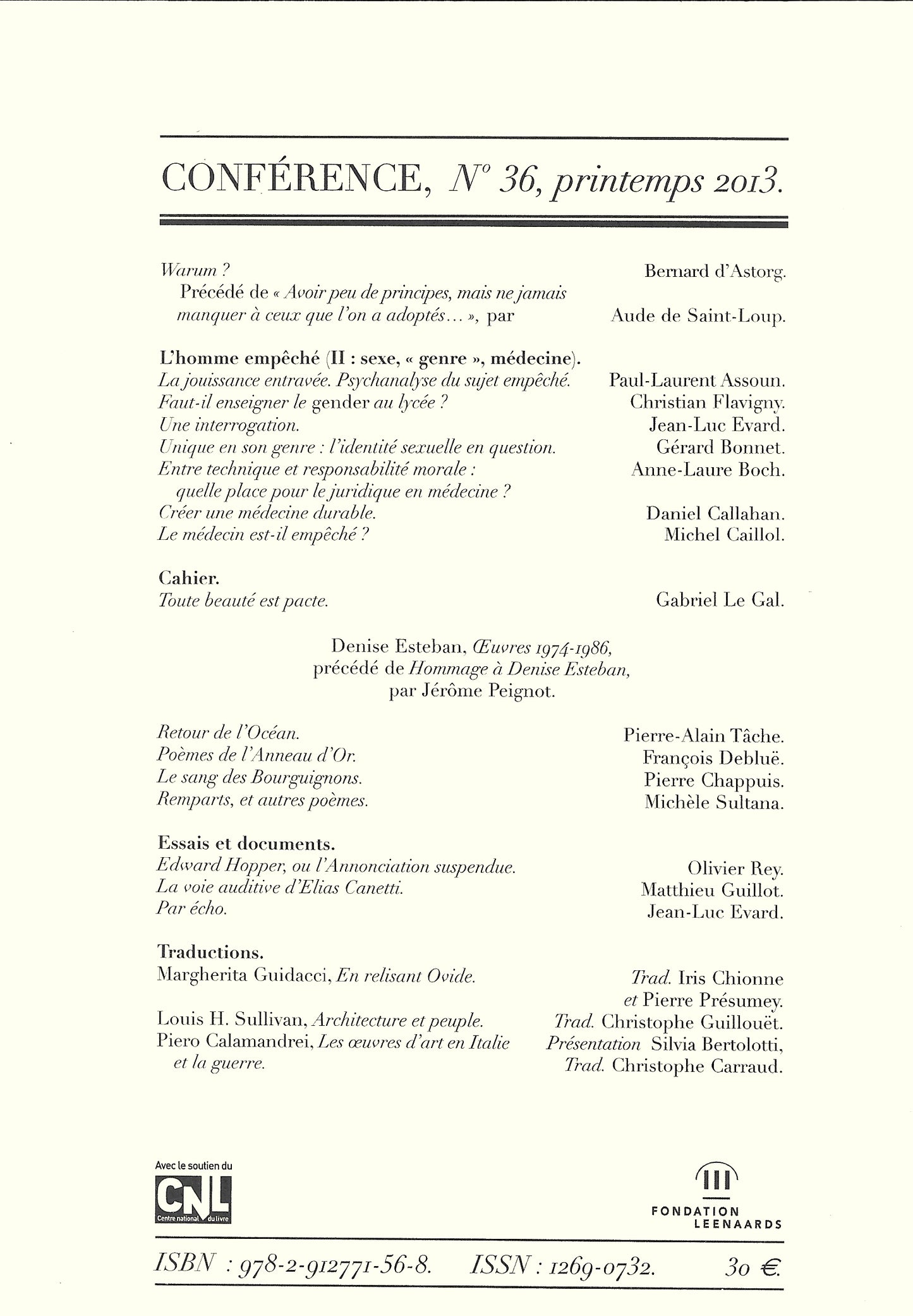 Conférence n°36, printemps 2013