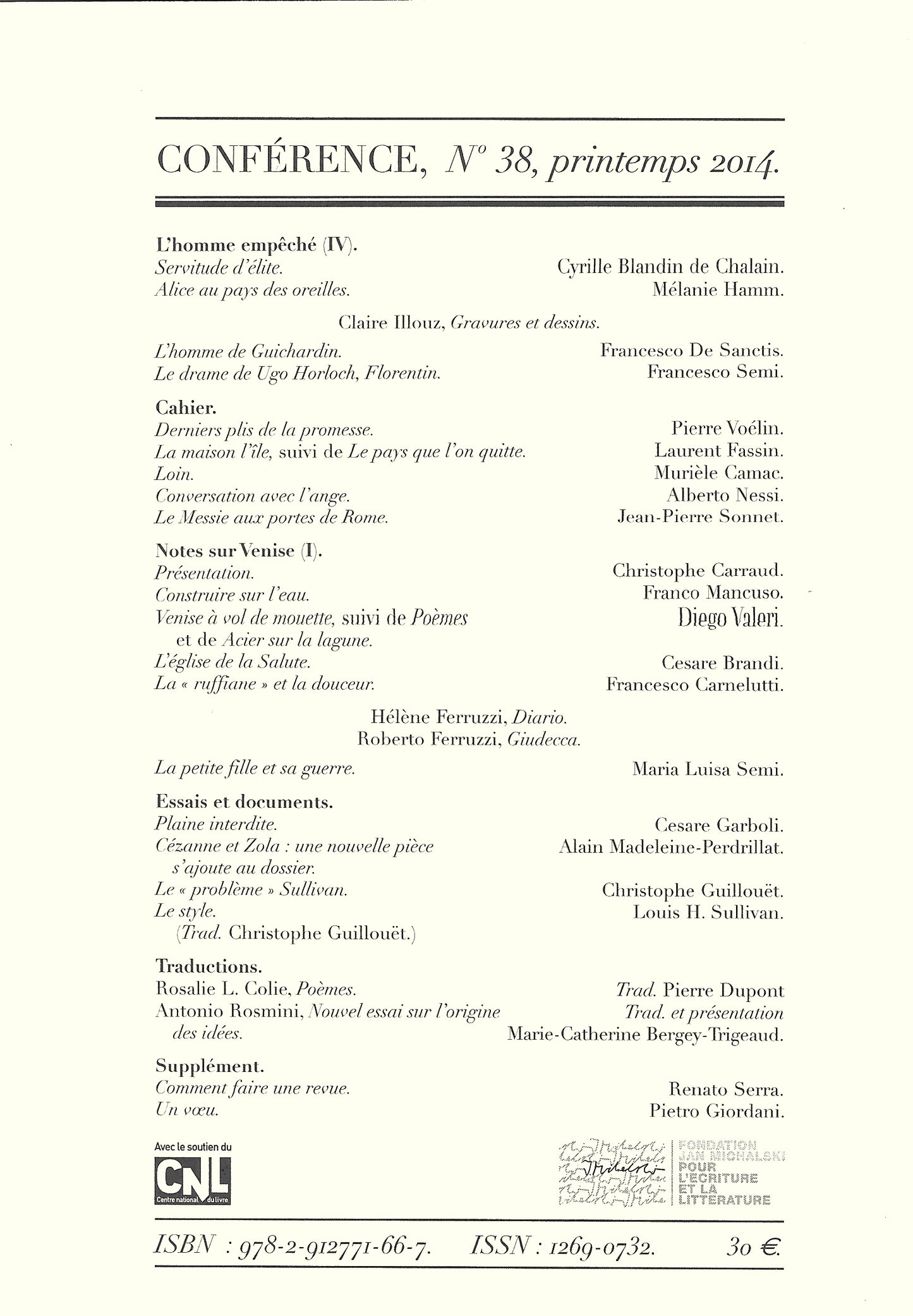 Conférence n°38, printemps 2014