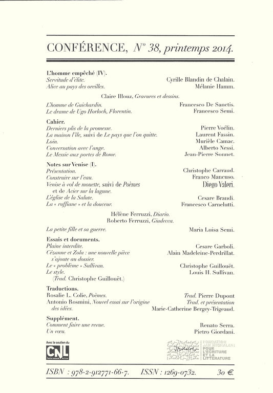 Conférence n°38, printemps 2014