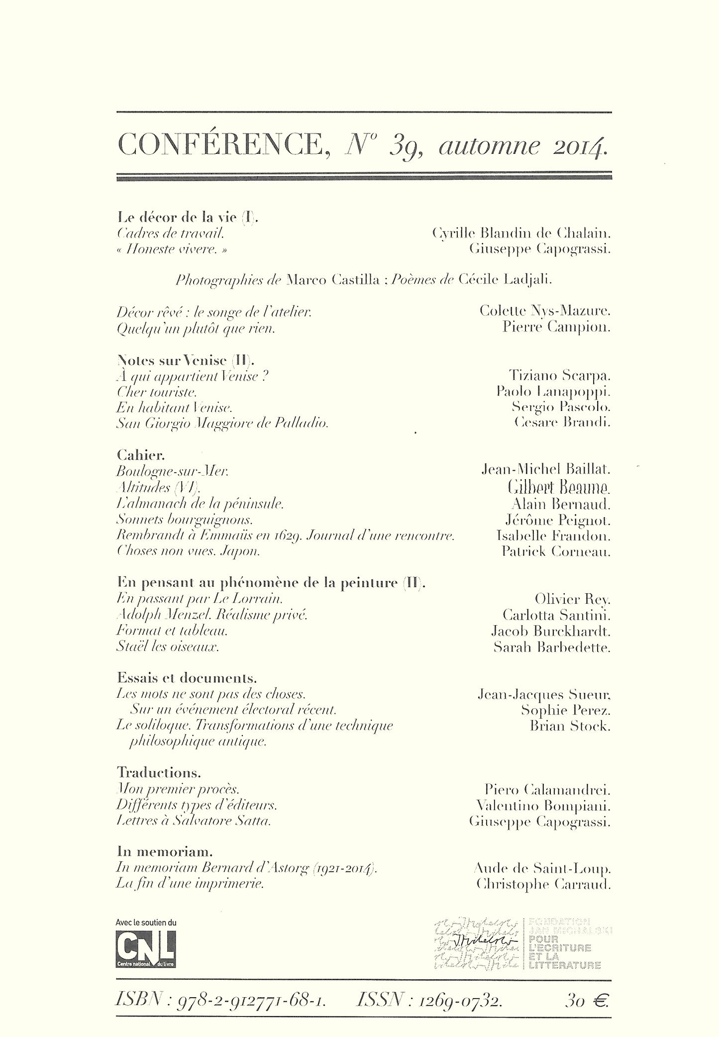 Conférence n°39, automne 2014