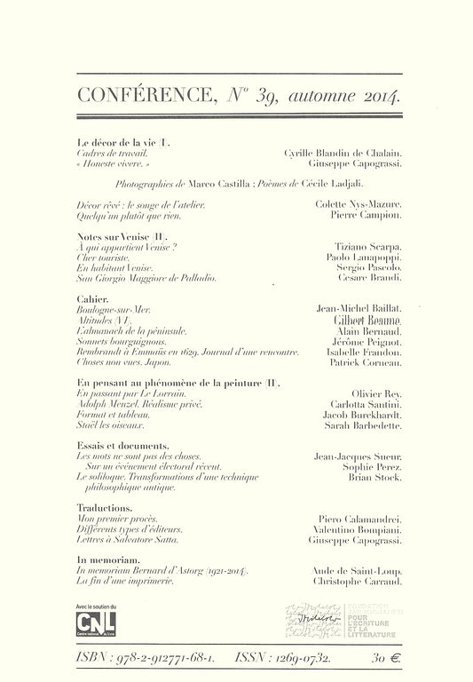Conférence n°39, automne 2014