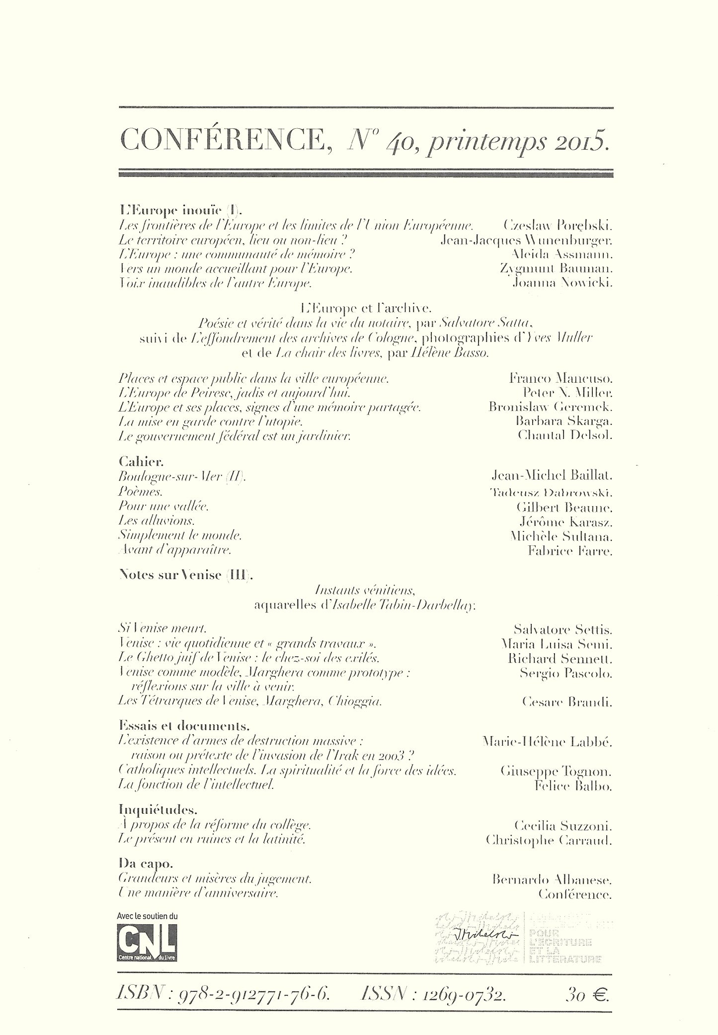 Conférence n°40, printemps 2015