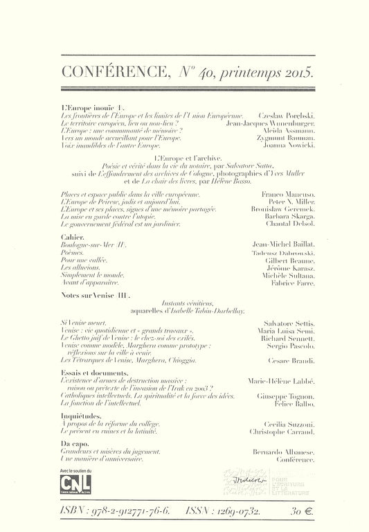 Conférence n°40, printemps 2015