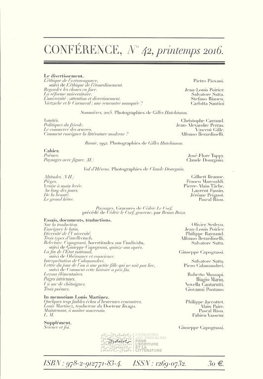 Conférence n°42, printemps 2016
