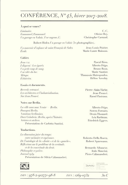 Conférence n°45, hiver 2017-2018