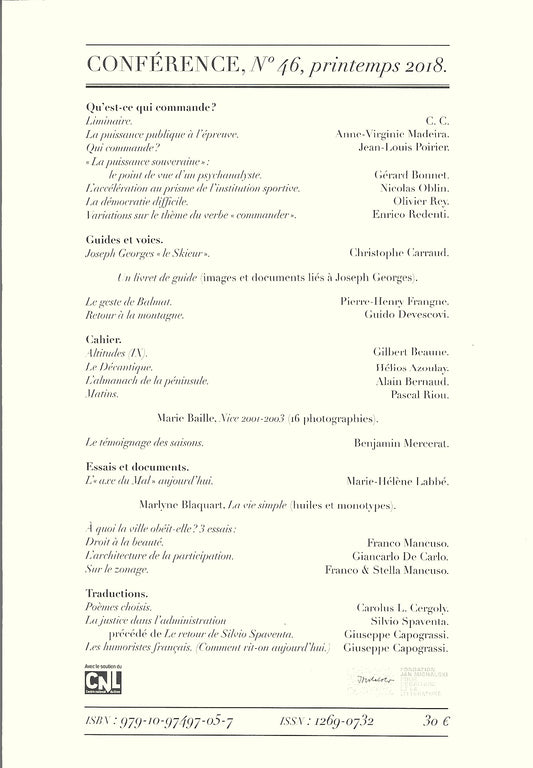 Conférence n°46, printemps 2018