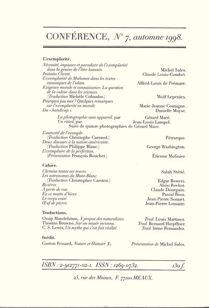 Conférence n°7, automne 1998