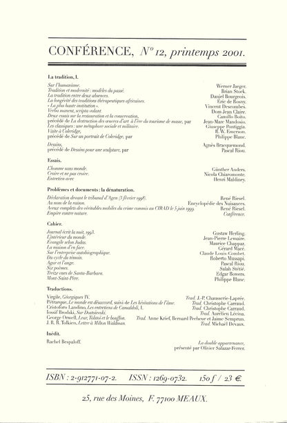 Conférence n°12, printemps 2001