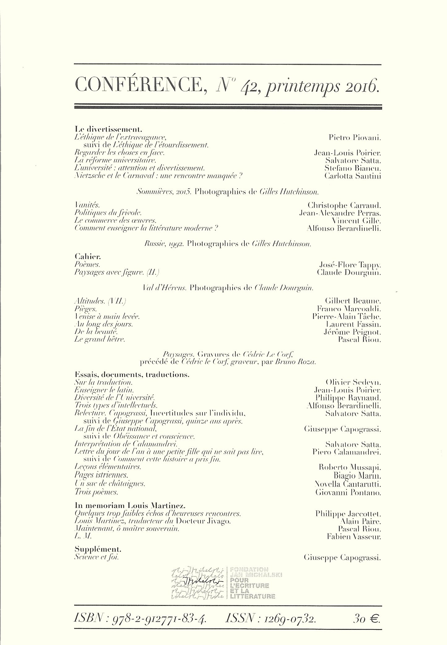 Conférence n°42, printemps 2016