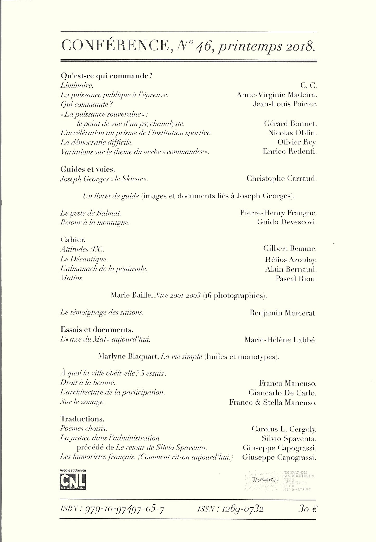 Conférence n°46, printemps 2018